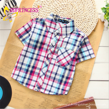 2015 vente chaude 100% coton à manches courtes mode plaid T shirt pour bébé garçon